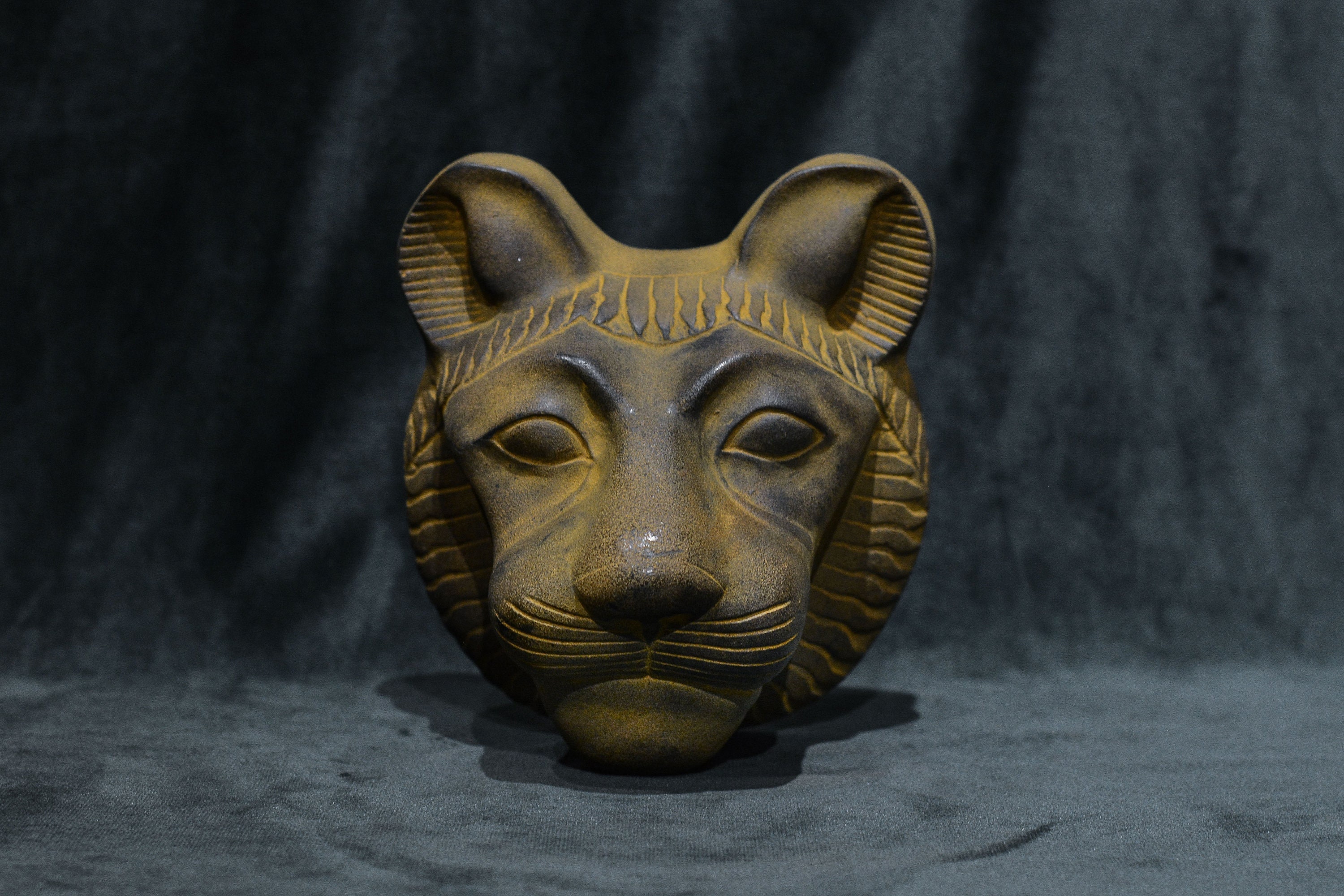 unique Sekhmet warrior goddess of war face Sculpture Earthy black stone wall hanging ancient Egyptian art made in Egypt