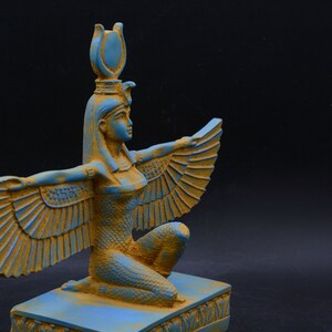 isis statue Wings Goddess Egypt Sculpture Blue Unique (Ancient Look) made in Egypt image 4