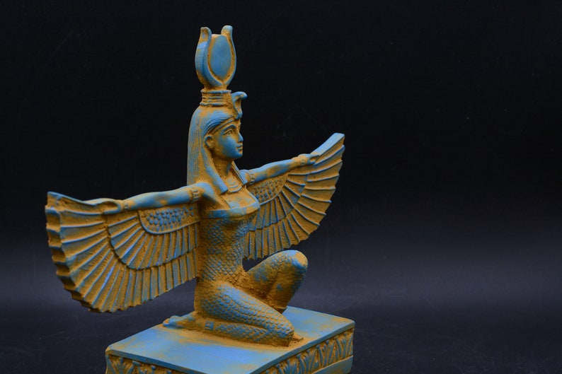 isis statue Wings Goddess Egypt Sculpture Blue Unique (Ancient Look) made in Egypt image 4