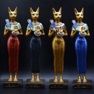 statue of Egyptian goddess Bastet Joy Love Music Family Royal Ankh, more colors, 2 size, made in egypt