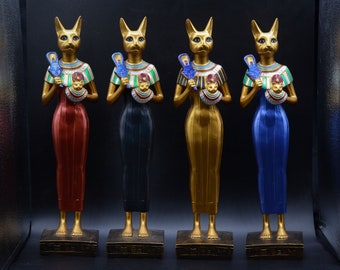 statue of Egyptian goddess Bastet Joy Love Music Family Royal Ankh, more colors, 2 size, made in egypt