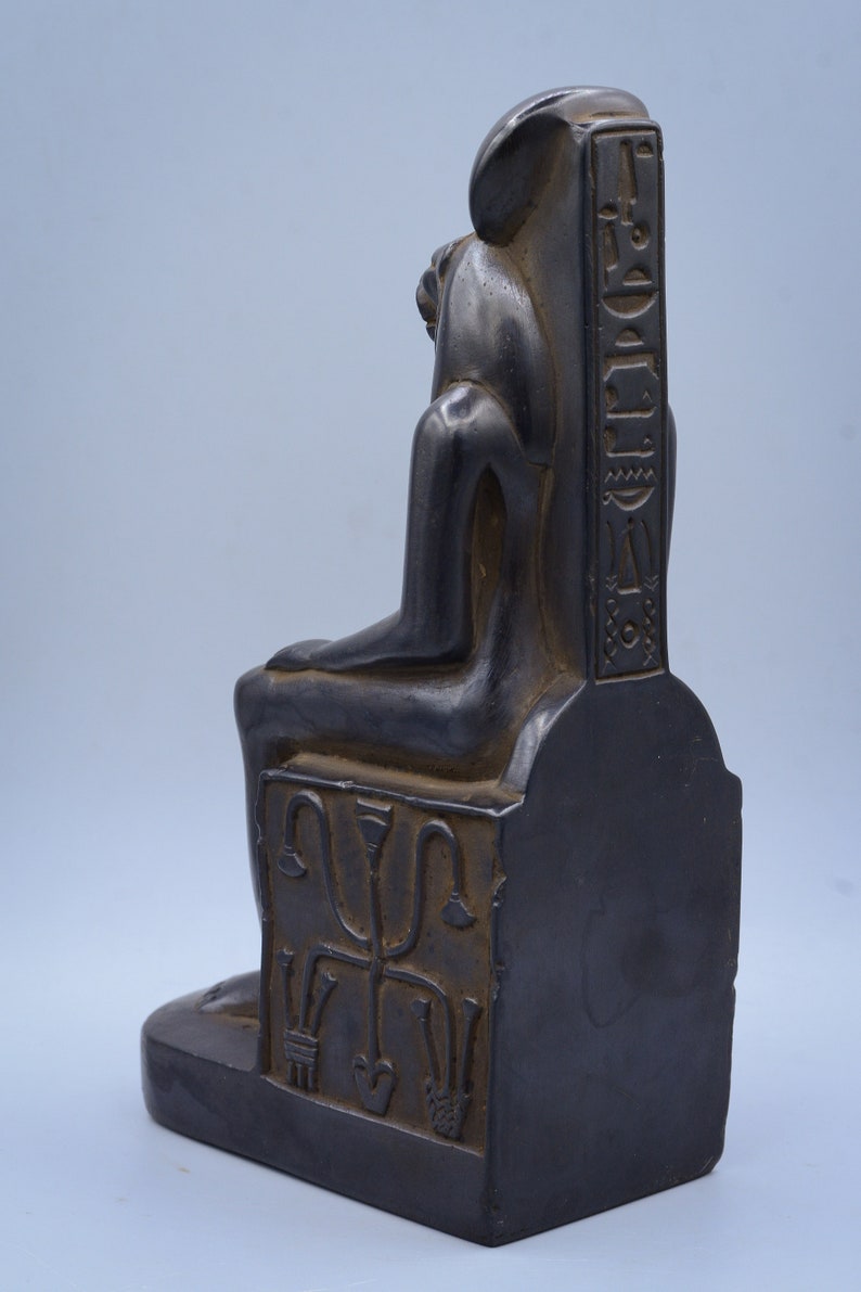 Statue of Egyptian Goddess Sekhmet Seated Heavy Black Solid Stone Made ...