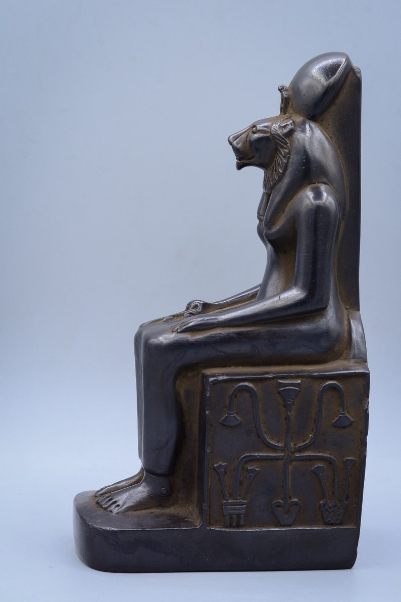 Statue of Egyptian Goddess Sekhmet Seated Heavy Black Solid Stone Made ...