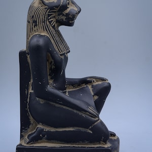 Unique Egyptian Art Statue of Goddess Sekhmet Seated Black Heavy Stone ...