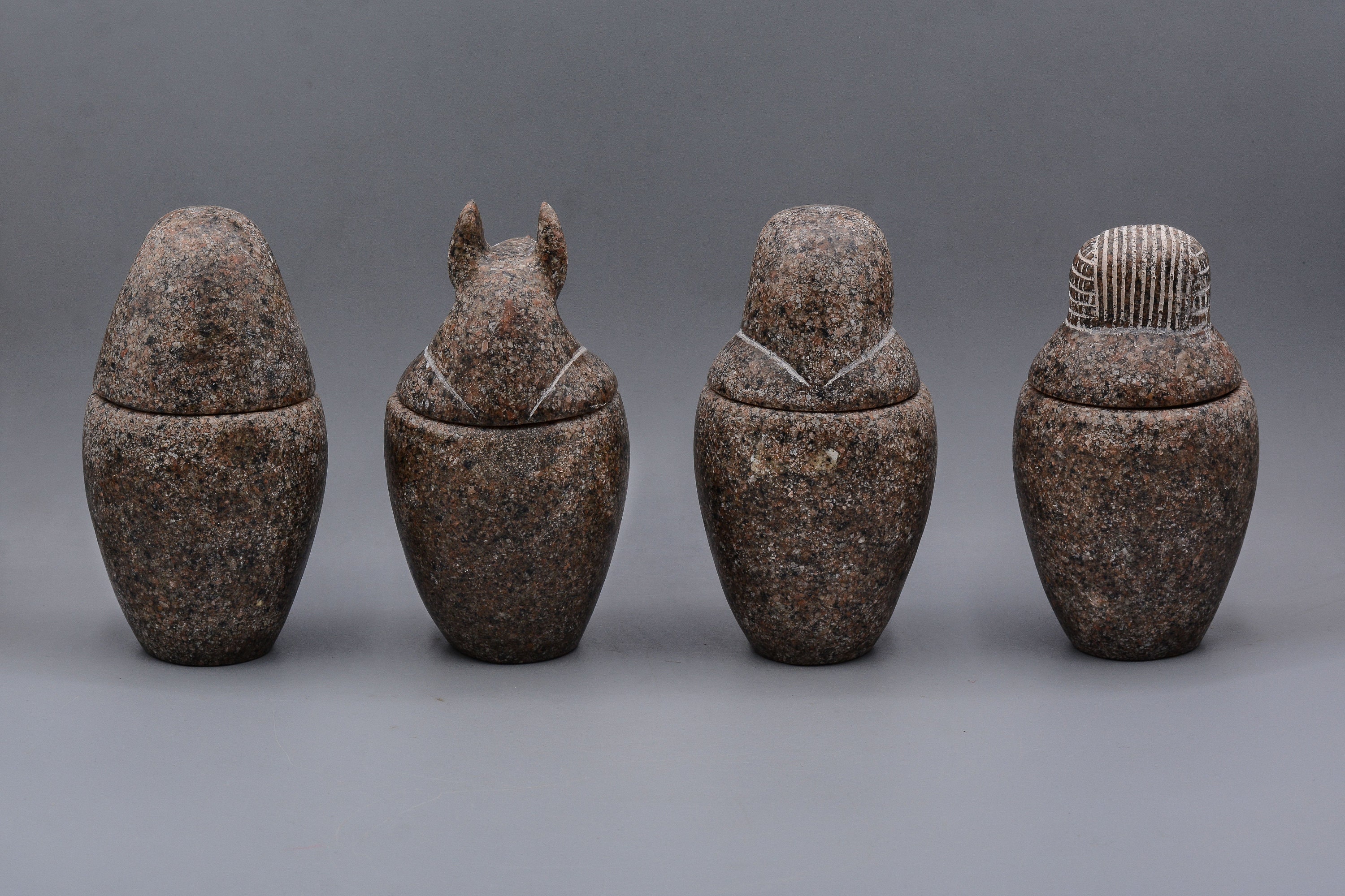 ホルスの息子カノプス壺彫刻セット エジプト美術花崗岩4個セット（2色