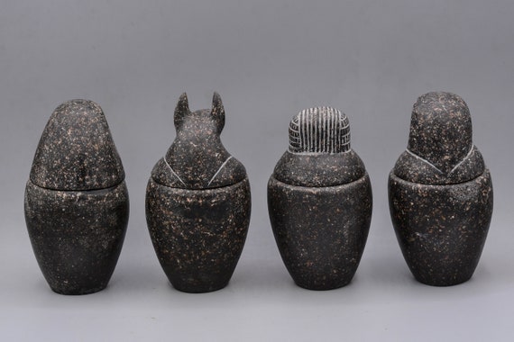 ホルスの息子カノプス壺彫刻セット エジプト美術花崗岩4個セット（2色