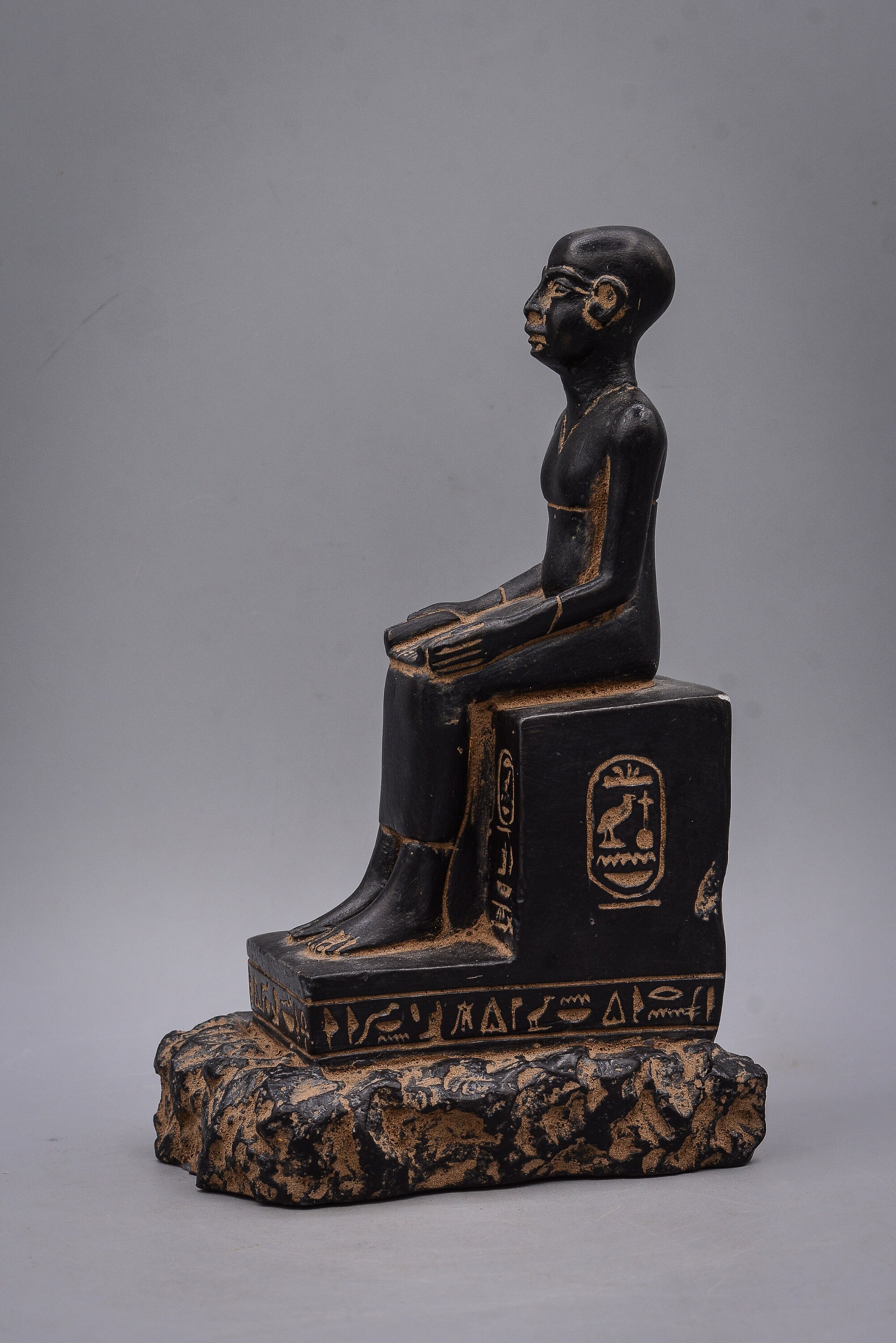 Statue of Egyptian Art Seated Statue of Imhotep Holding an Open Papyrus ...