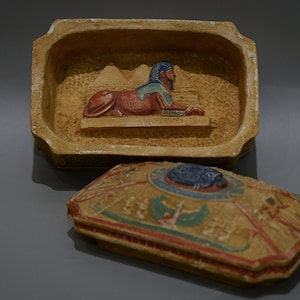 Unique Egyptian art Box Heavy limestone decorative include Sphinx Pharaonic inscriptions made in egypt