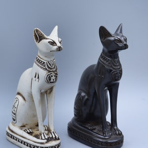 statue of Egyptian goddess Bastet Cat (2 color) Black / White heavy solid stone made in Egypt