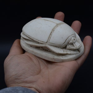 unique sacred scarab beetle vintage EGYPTIAN art hand carved Sculpture white stone made in Egypt