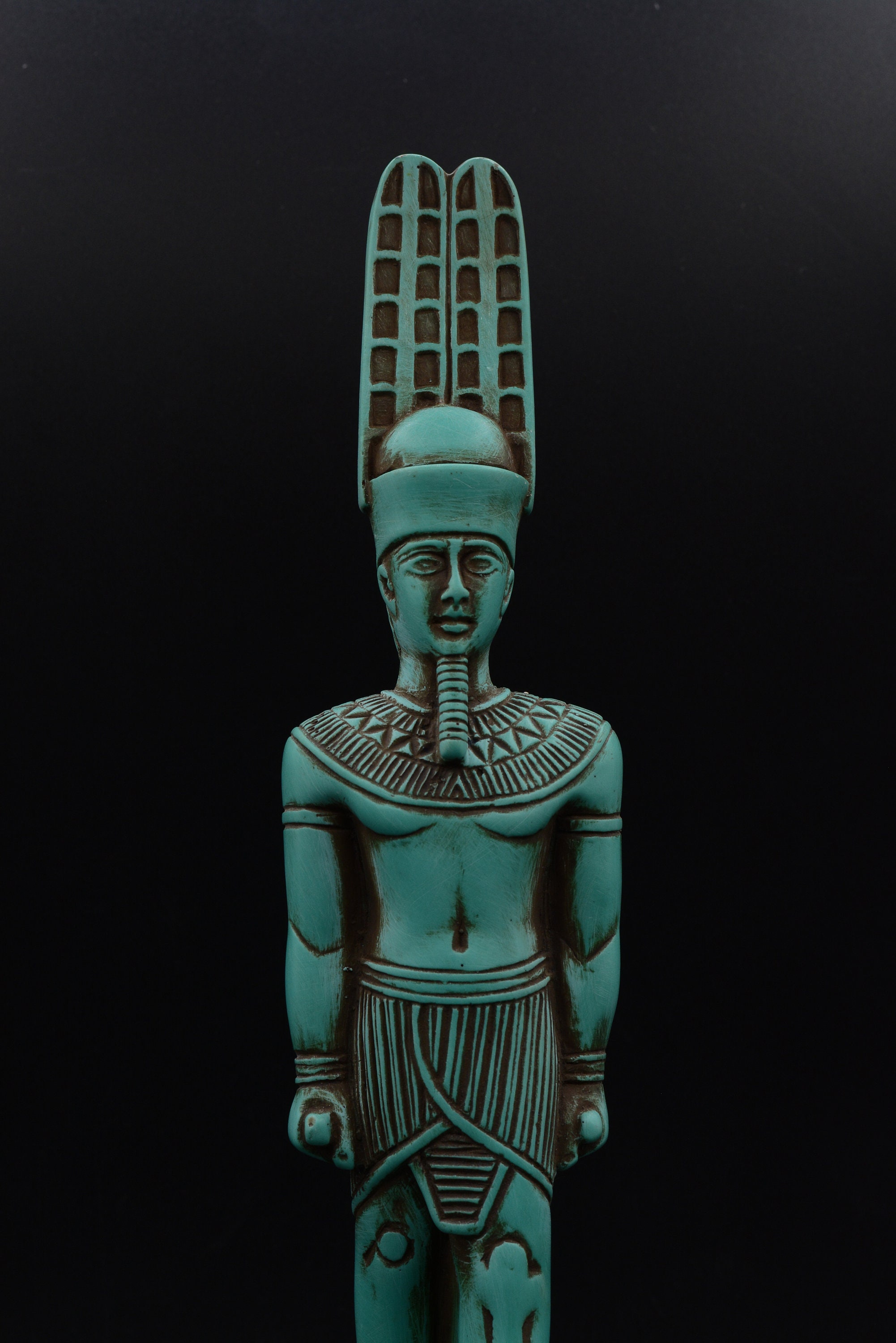 エジプト風神像 石製 彫刻 エジプト美術のアムン・ラーの像、空気の神、ユニークな緑の石