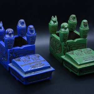 canopic box jars 4 art Pharaonic Carved inscriptions 2 color blue / green made in egypt