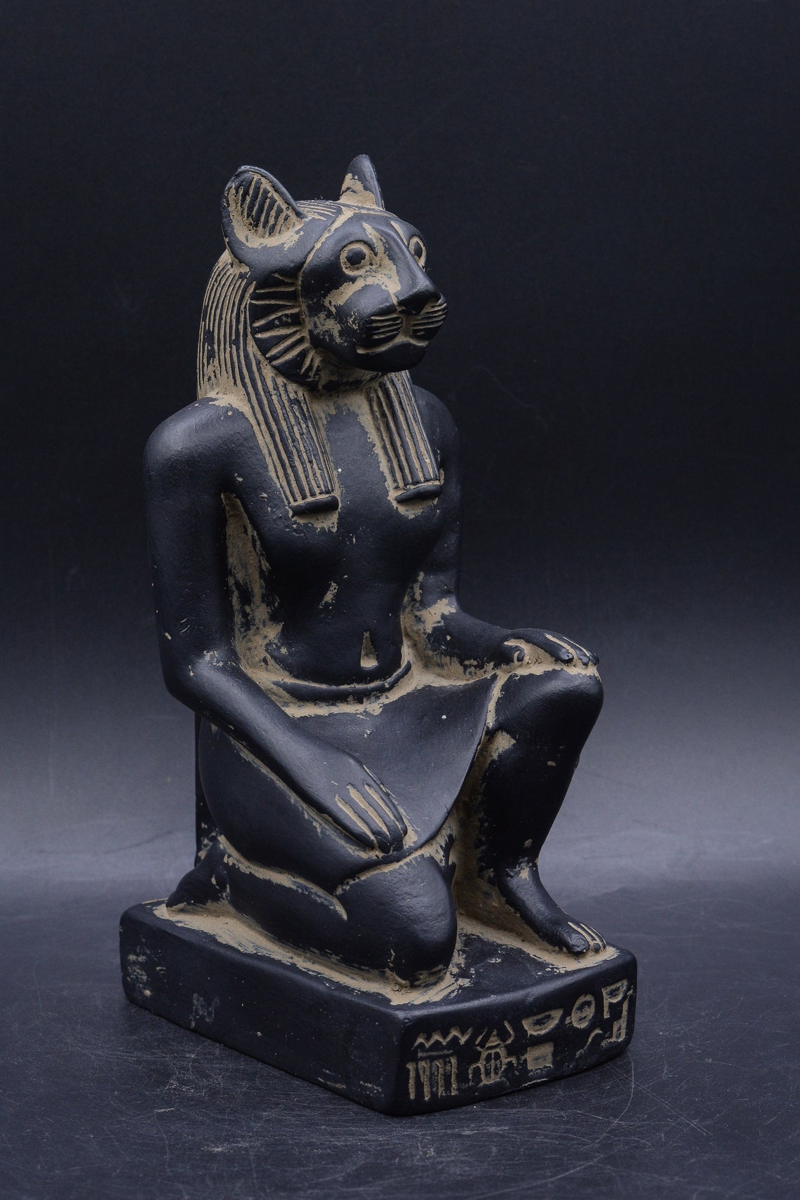 Unique Egyptian Art Statue of Goddess Sekhmet Seated Black Heavy Stone ...