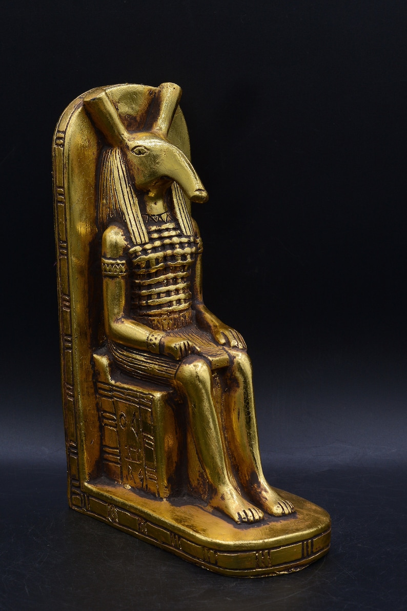 the God of Chaos Seated on Throne gold leaf made in egypt Egyptian Statue Seth