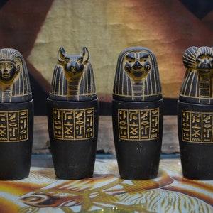 canopic jars Sculpture black Set of four Unique Egyptian art heavy stone made in Egypt