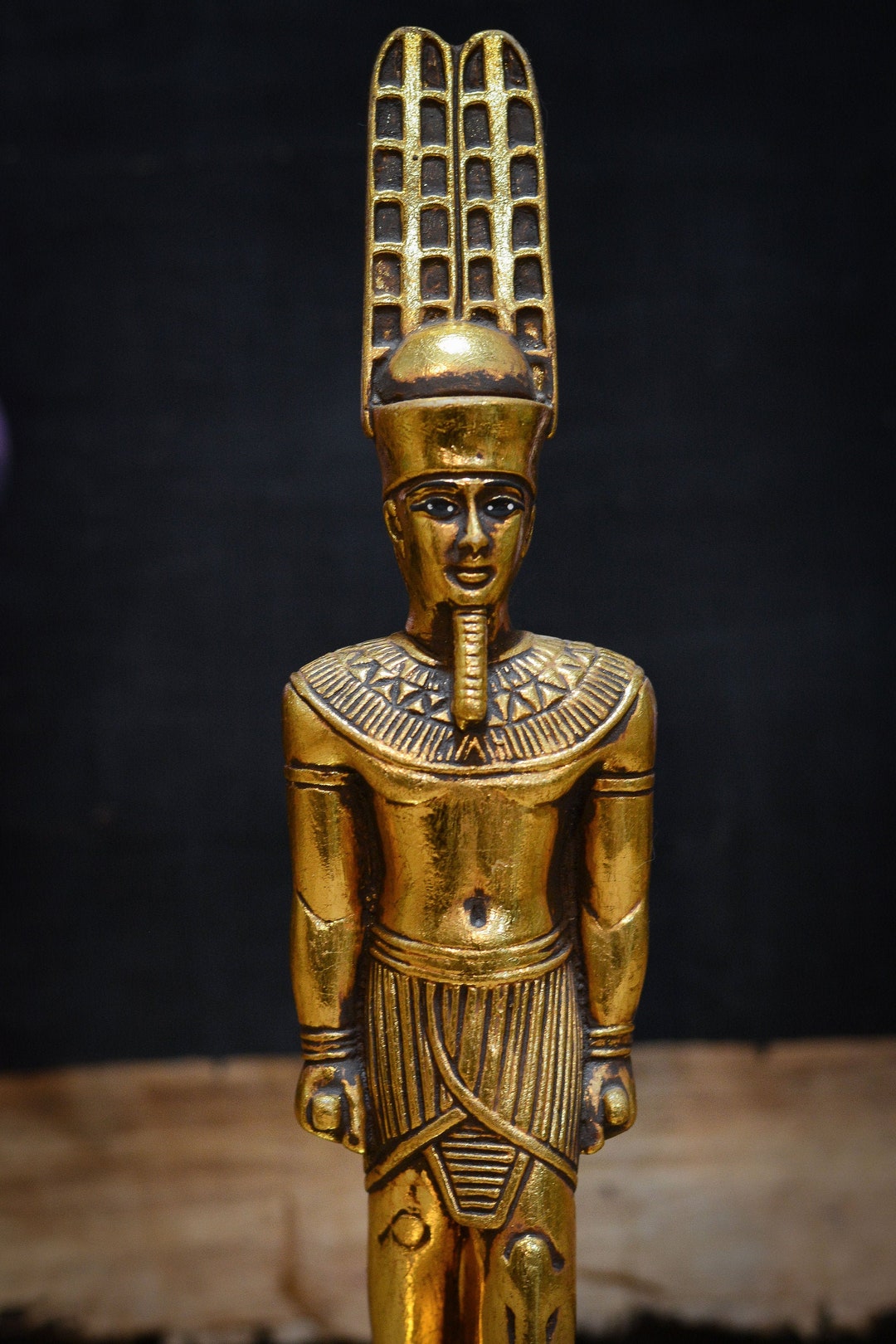 Statue Of Egyptian Art Amun Ra Black Gold Leaf Made In Egypt Etsy