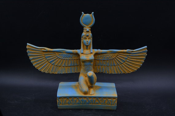 isis statue Wings Goddess Egypt Sculpture Blue Unique (Ancient Look) made in Egypt