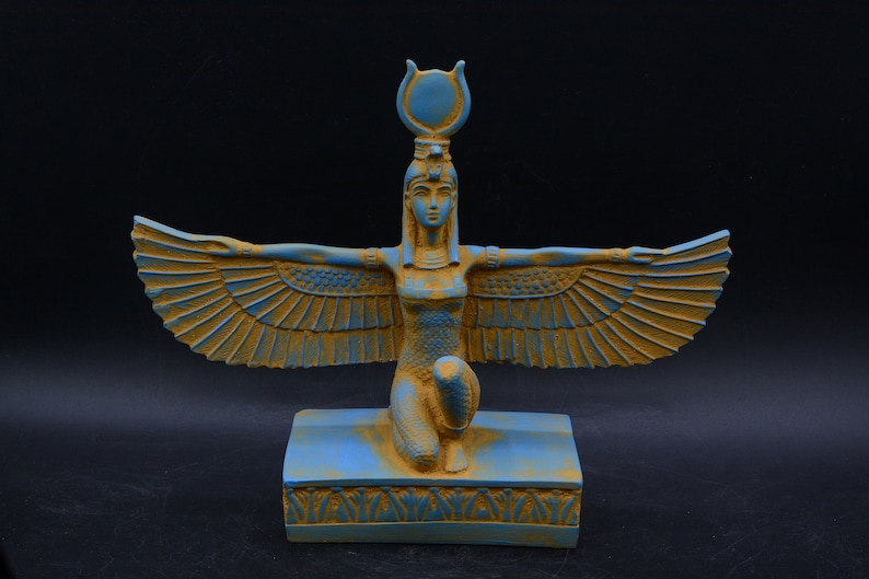 isis statue Wings Goddess Egypt Sculpture Blue Unique (Ancient Look) made in Egypt image 1