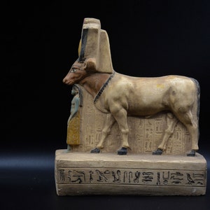statue of Hathor Protecting Psamtik standing in a posture of prayer heavy stone made in egypt