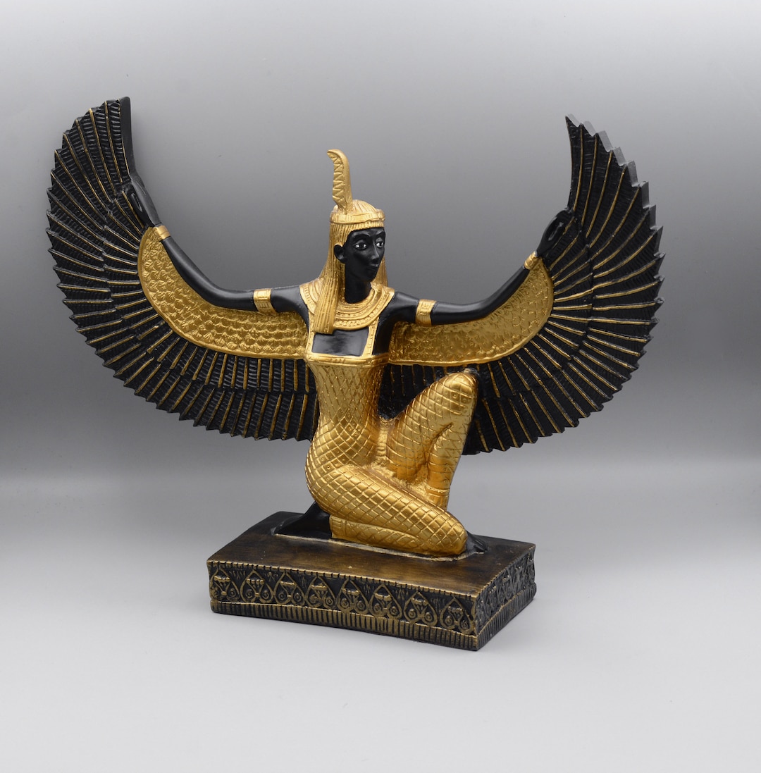 エジプト神話 女神マアト 彫刻 エジプトの女神マアトの翼を開いた大きな像（2スタイル）ゴールド