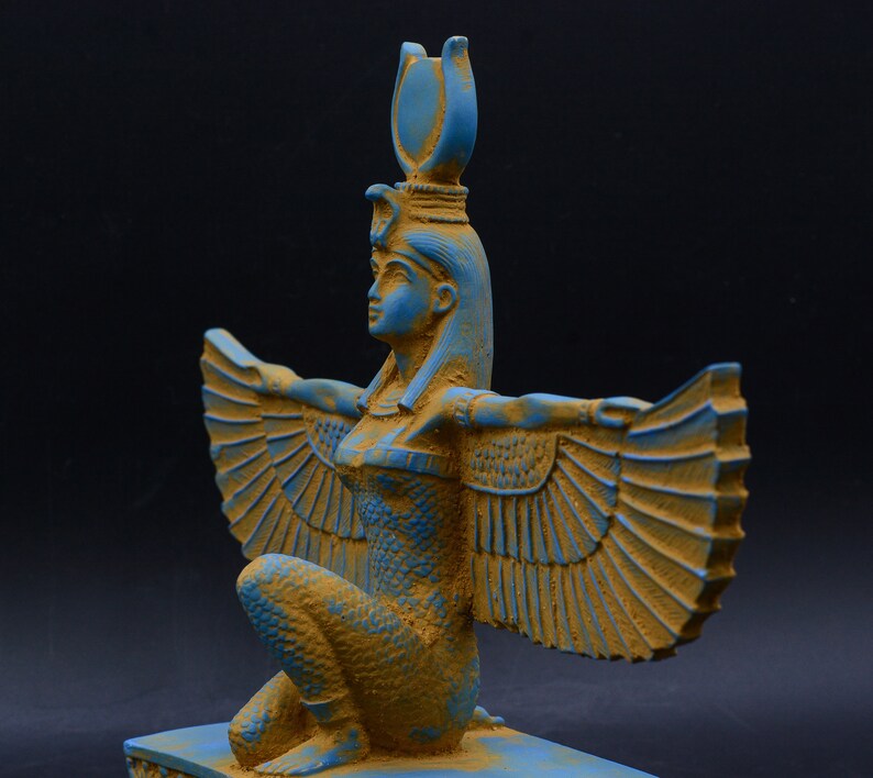 isis statue Wings Goddess Egypt Sculpture Blue Unique (Ancient Look) made in Egypt image 6
