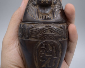エジプト美術 カノプス壺 ホルスの息子たち 4 個セット ダーク エジプト美術 カノプス壺 ホルスの息子たち 4 個セット ダーク
