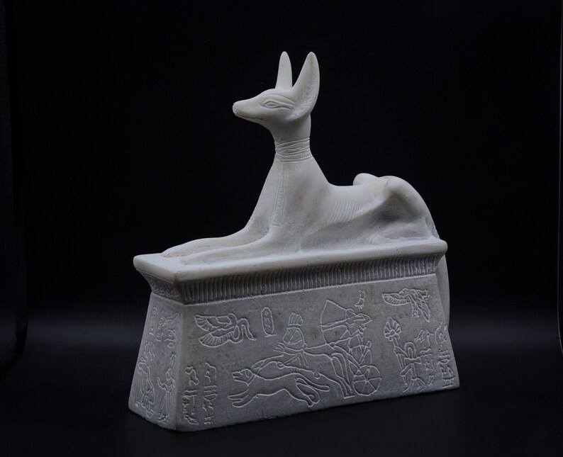 Unique statue of Egyptian god Anubis 2 style Black white heavy stone made in egypt