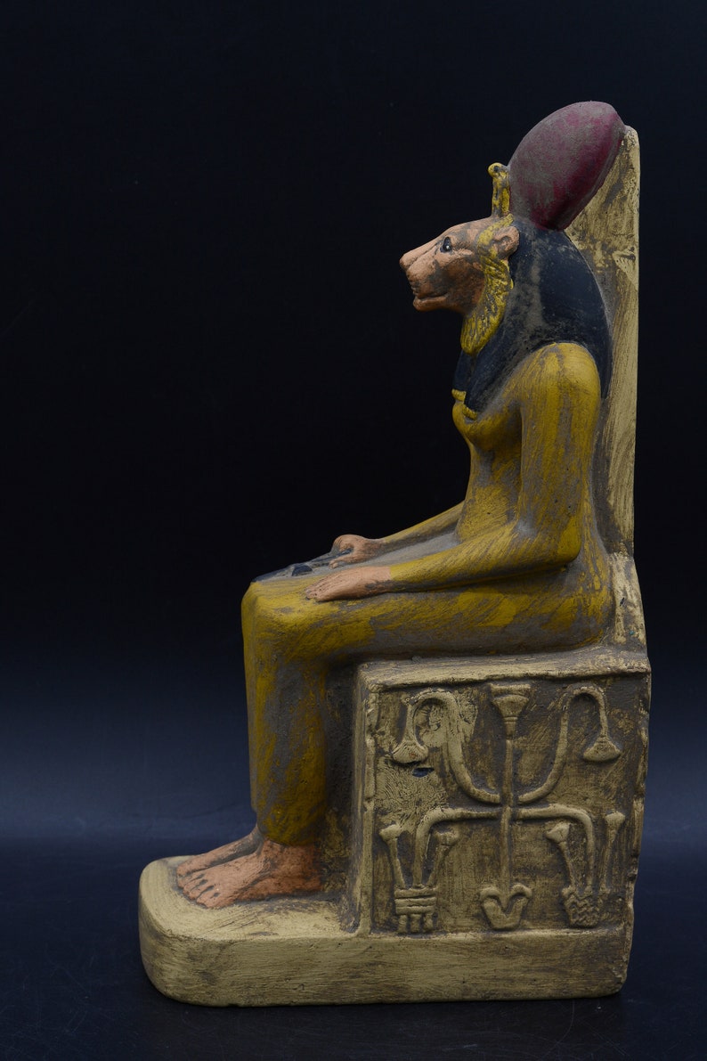 Statue of Egyptian Goddess Sekhmet Seated Heavy Painted Stone | Etsy