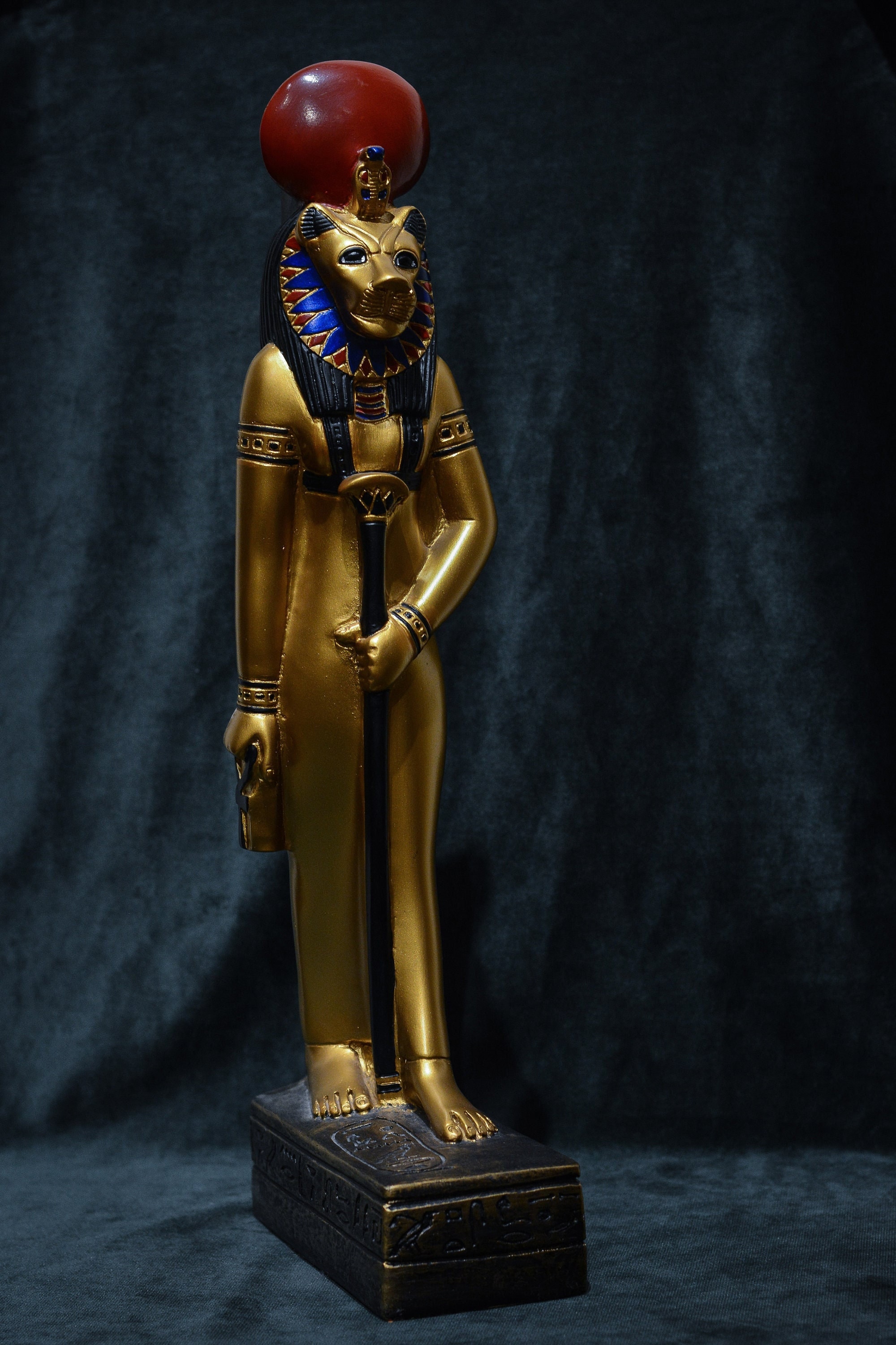 Statue of Sekhmet Warrior Goddess Standing Unique Painted Gold Large ...