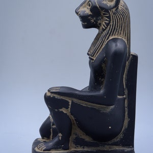 Unique Egyptian Art Statue of Goddess Sekhmet Seated Black Heavy Stone ...