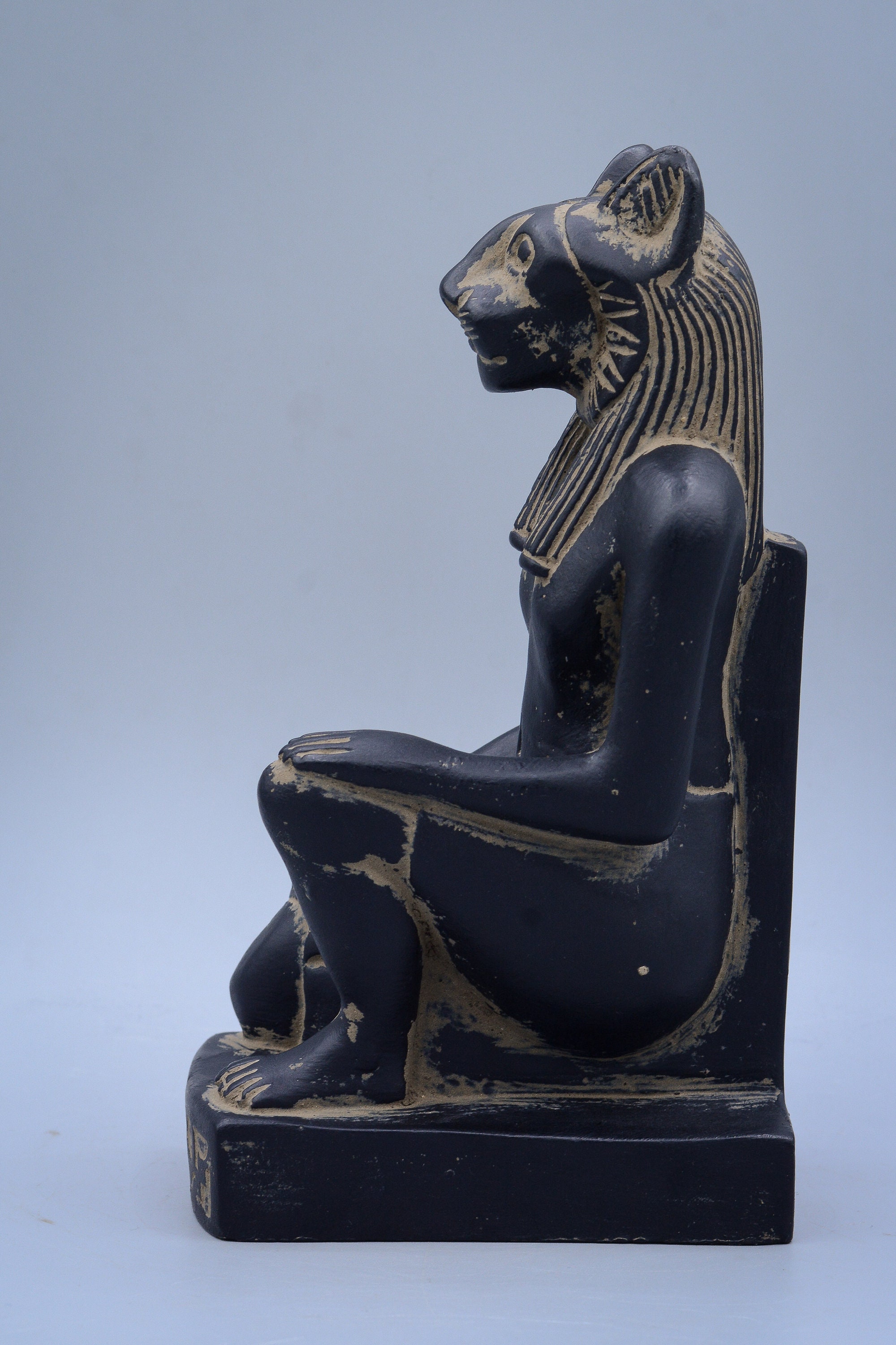 Unique Egyptian Art Statue of Goddess Sekhmet Seated Black Heavy Stone ...