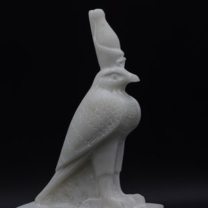 Statue Falcon bird Headed God Horus white marble stone heavy made in Egypt