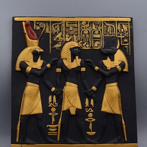 Wall hanging god Set and Horus Blessing Ramesses II (temple Abu Simbel) painted black gold made in egypt