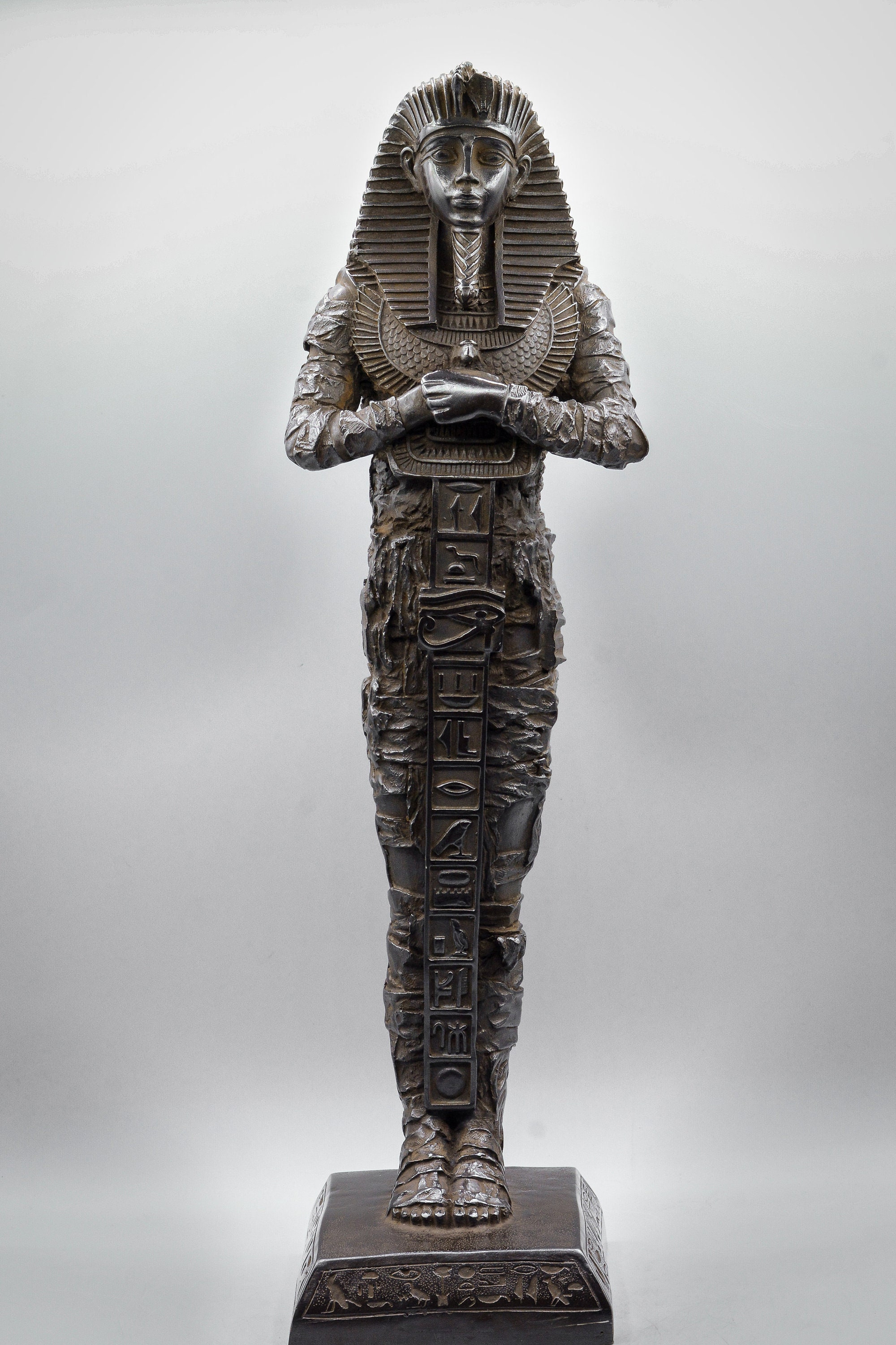 Egyptian Basalt Stone King Tut Statue Hieroglyphic Carved 3.5" Unique Black 