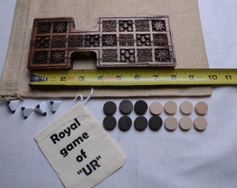 Royal game of UR from 2000 BC Stained in Red Mahogany made with solid Oak Travel size