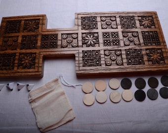 Royal game of UR from 2000 BC made with solid Oak wood with a Provincial stain