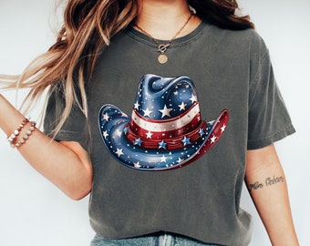 USA Flag Shirt, Cowgirl Hat T-shirt, Patriottisch Shirt, Amerikaans Shirt, America Sweetheart, Flag Day T-shirt, Cadeau voor leraar, Fourth of July