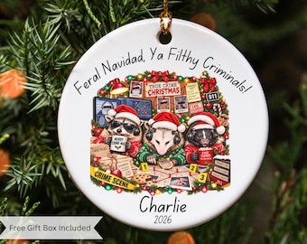 True Crime Ornament, Murder Mystery Christmas Gift, True Crime Gifts, Funny Xmas Holiday Ornament, Raccoon Ornament