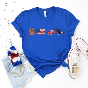 USA T-shirt, United States, America Shirt, Crewneck Tee, Flag, Cowboy Boots, Cowboy Hat, Cowgirl, Truck, Eagle, Patriot, Gift for July 4th