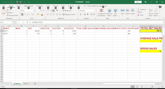 poshmark sales tracker excel spreadsheet excel spreadsheet sales tracking