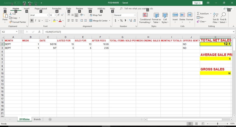 Poshmark Sales Tracker Excel Spreadsheet - Etsy