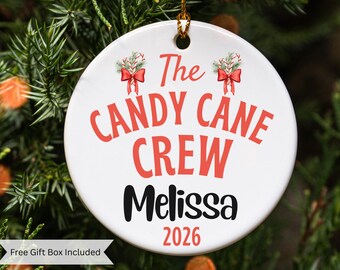 Custom Candy Cane Christmas Ornament, Teacher Group Christmas Gifts, Christmas Crew Gift, Xmas Holiday Bulk Coworker, Crew Work Group Gifts