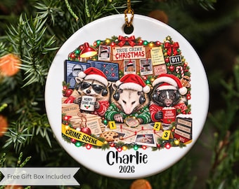 True Crime Ornament, Murder Mystery Christmas Gift, True Crime Gifts, Funny Xmas Holiday Ornament, Raccoon Ornament,