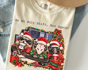 911 Dispatcher Christmas Shirt, 911 Dispatcher T-shirt, Raccoon Shirt, First Responders Gift, Team Shirts, Group Tees, Funny Christmas Gift