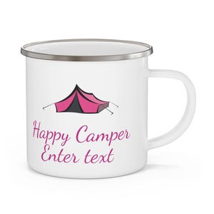 Personalized Pink Camping Mug: Happy Camper Enamel Mug, Nature Lover Gift