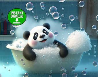 Cute Panda Bear Bubble Bath Printable Art