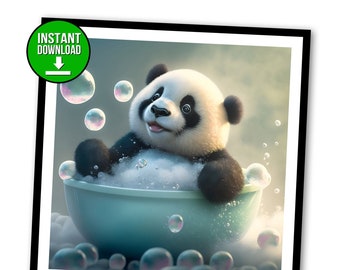 Cute Panda Bear Bubble Bath Printable Wall Art