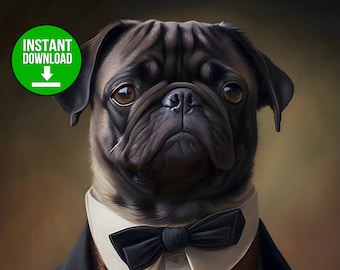 Distinguished Pug. High Resolution Digital Art Printable Download