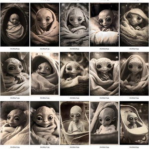 Vintage Style Baby Alien Photographs Printable Download pack. 25 High Resolution Images. Alien Ephemera. image 5