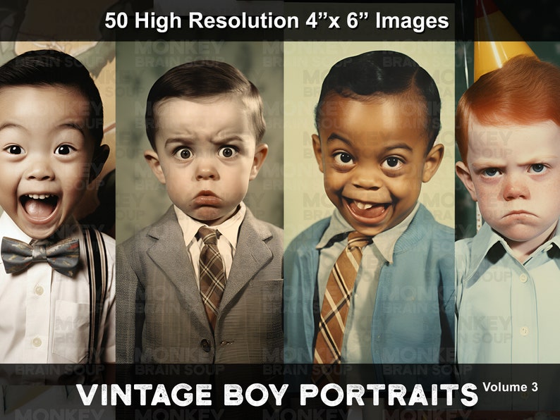 Vintage Retro old Funny Boy Portrait Photography. Boys making funny facial expressions.